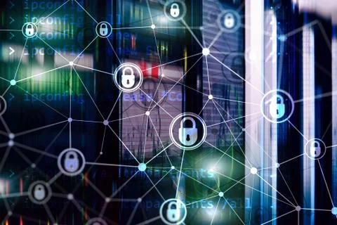 Cyber security, information privacy, data protection concept on modern server Foto stock