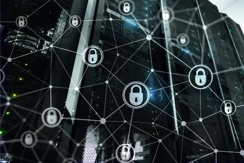 Cyber security, information privacy, data protection concept on modern server Stock Photos