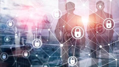 Cyber security, information privacy, data protection concept on modern server Foto stock