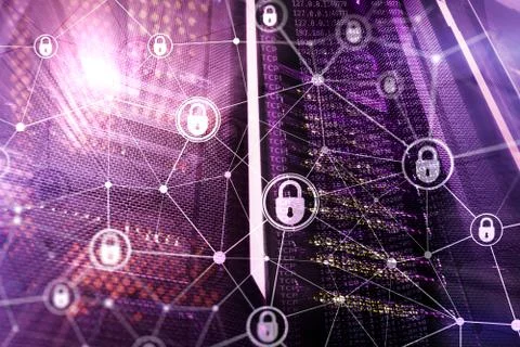 Cyber security, information privacy, data protection concept on modern server Stock Photos