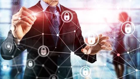 Cyber security, information privacy, data protection concept on modern server Stock Photos