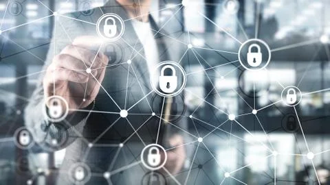 Cyber security, information privacy, data protection concept on modern server Stock Photos