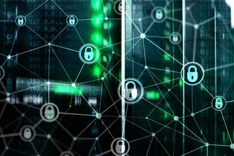 Cyber security, information privacy, data protection concept on modern server Stock Photos