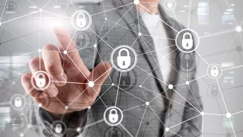 Cyber security, information privacy, data protection concept on modern server Stock Photos