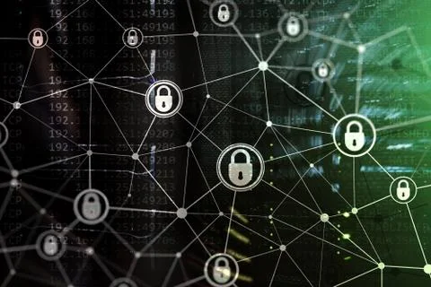 Cyber security, information privacy, data protection concept on modern server Stock Photos