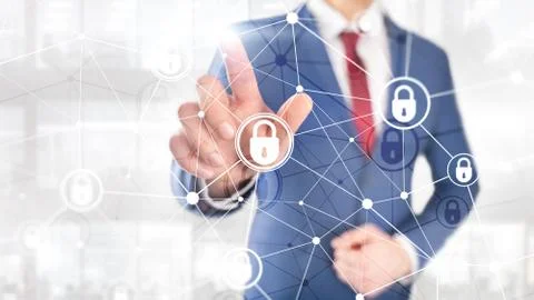 Cyber security, information privacy, data protection concept on modern server Stock Photos