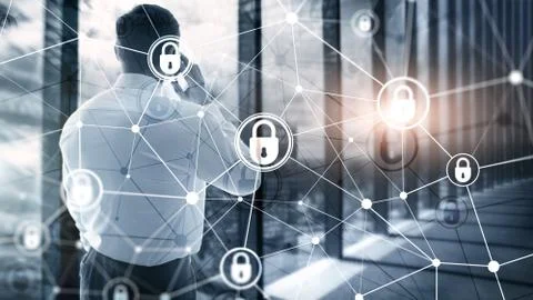 Cyber security, information privacy, data protection concept on modern server Stock Photos