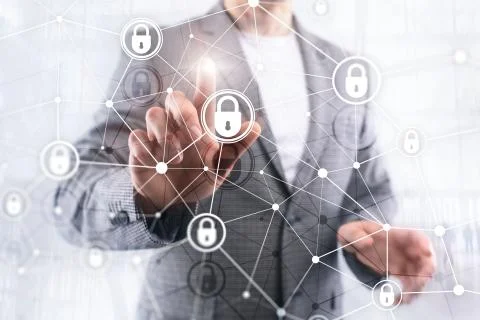 Cyber security, information privacy, data protection concept on modern server Foto stock