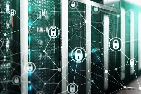 Cyber security, information privacy, data protection concept on modern server Stock Photos