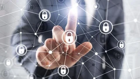 Cyber security, information privacy, data protection concept on modern server Foto stock