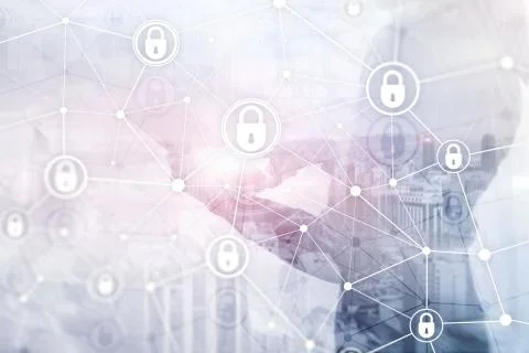 Cyber security, information privacy, data protection concept on modern server Stock Photos