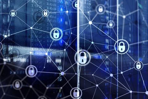 Cyber security, information privacy, data protection concept on modern server Stock Photos