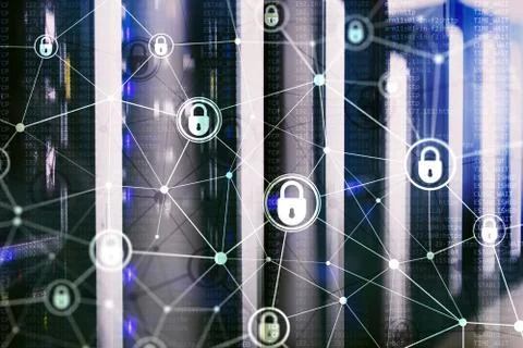 Cyber security, information privacy, data protection concept on modern server Stock Photos