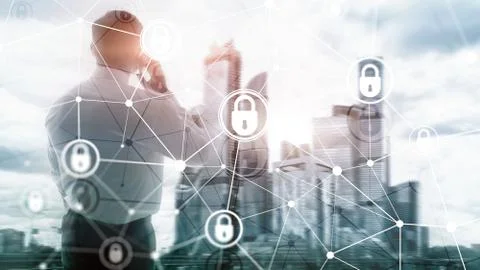 Cyber security, information privacy, data protection concept on modern server Stock Photos