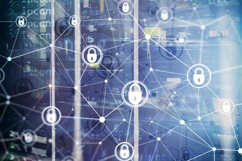 Cyber security, information privacy, data protection concept on modern server Stock Photos