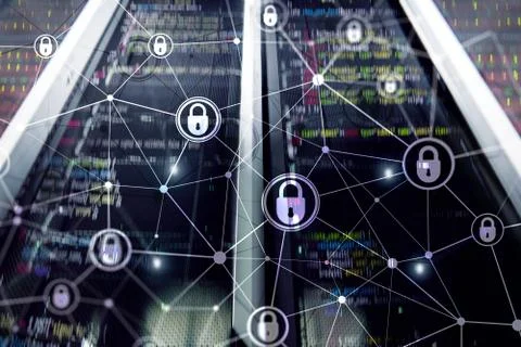 Cyber security, information privacy, data protection concept on modern server Stock Photos