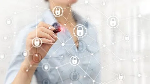 Cyber security, information privacy, data protection concept on modern server Stock Photos