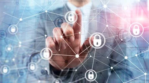 Cyber security, information privacy, data protection concept on modern server Stock Photos