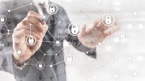Cyber security, information privacy, data protection concept on modern server Foto stock