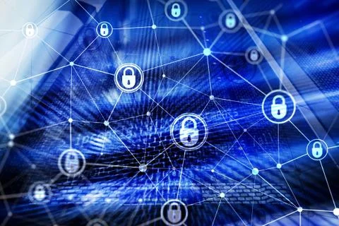 Cyber security, information privacy, data protection concept on modern server Stock Photos