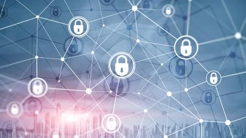Cyber security, information privacy, data protection concept on modern server Foto stock