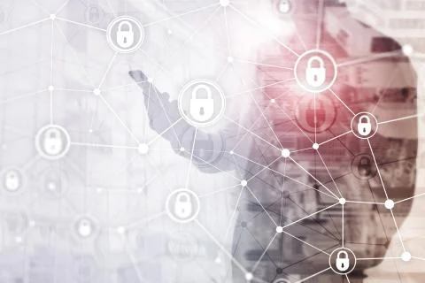 Cyber security, information privacy, data protection concept on modern server Stock Photos