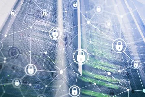 Cyber security, information privacy, data protection concept on modern server Stock Photos