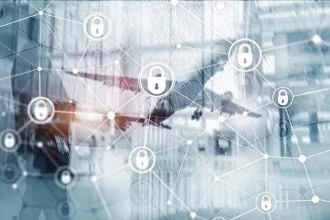 Cyber security, information privacy, data protection concept on modern server Foto stock