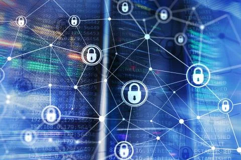 Cyber security, information privacy, data protection concept on modern server Foto stock
