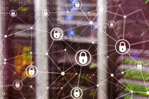 Cyber security, information privacy, data protection concept on modern server Stock Photos