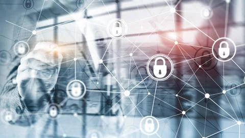 Cyber security, information privacy, data protection concept on modern server Stock Photos
