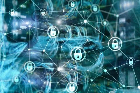 Cyber security, information privacy, data protection concept on modern server Stock Photos