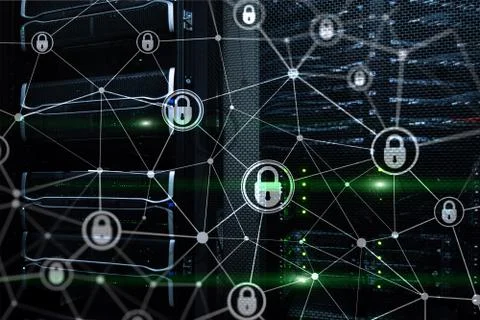 Cyber security, information privacy, data protection concept on modern server Stock Photos