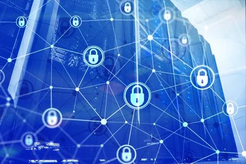 Cyber security, information privacy, data protection concept on modern server Stock Photos
