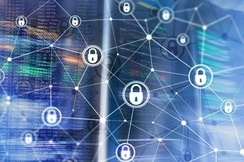 Cyber security, information privacy, data protection concept on modern server Stock Photos