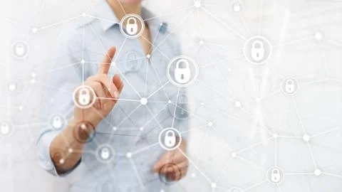 Cyber security, information privacy, data protection concept on modern server Stock Photos