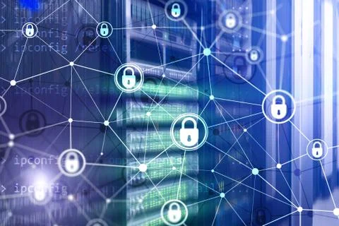 Cyber security, information privacy, data protection concept on modern server Stock Photos
