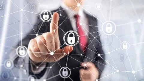 Cyber security, information privacy, data protection concept on modern server Stock Photos