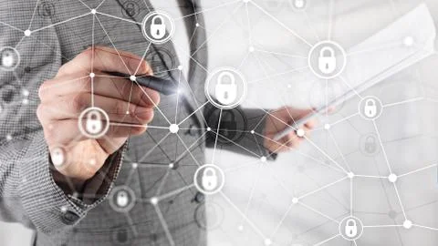 Cyber security, information privacy, data protection concept on modern server Stock Photos
