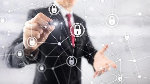 Cyber security, information privacy, data protection concept on modern server Stock Photos