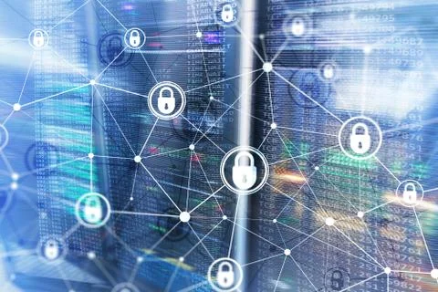 Cyber security, information privacy, data protection concept on modern server Stock Photos
