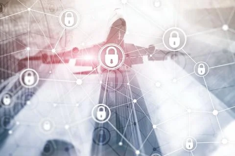 Cyber security, information privacy, data protection concept on modern server Stock Photos