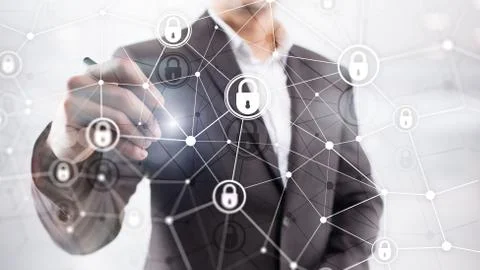 Cyber security, information privacy, data protection concept on modern server Stock Photos