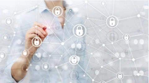 Cyber security, information privacy, data protection concept on modern server Stock Photos