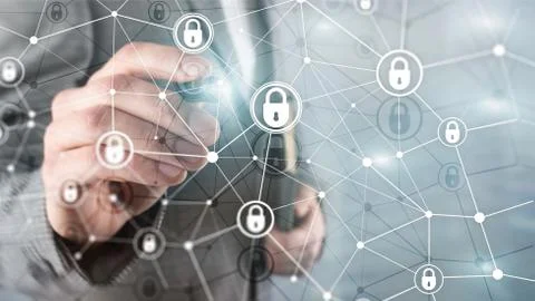 Cyber security, information privacy, data protection concept on modern server Stock Photos