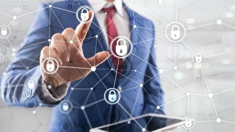 Cyber security, information privacy, data protection concept on modern server Stock Photos