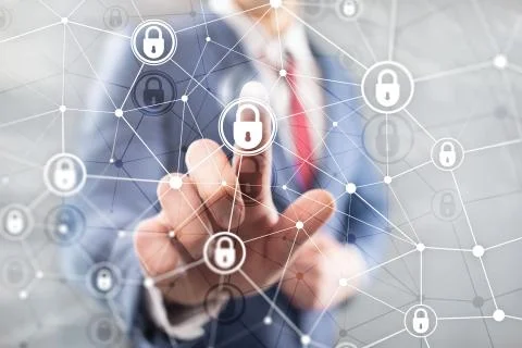 Cyber security, information privacy, data protection concept on modern server Stock Photos