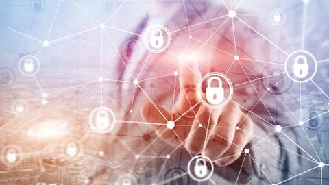 Cyber security, information privacy, data protection concept on modern server Stock Photos