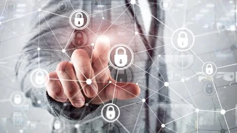 Cyber security, information privacy, data protection concept on modern server Foto stock