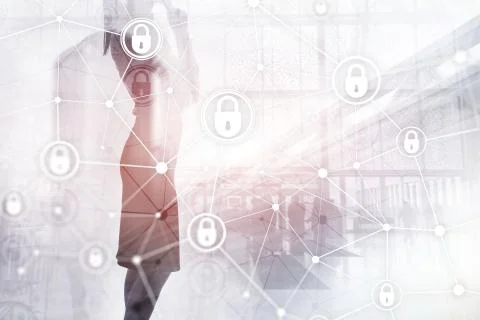 Cyber security, information privacy, data protection concept on modern server Foto stock